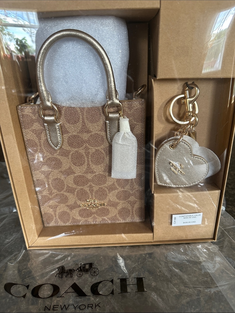 NWT Coach Boxed Mini Tote with  and Heart Mirror Charm CX188
